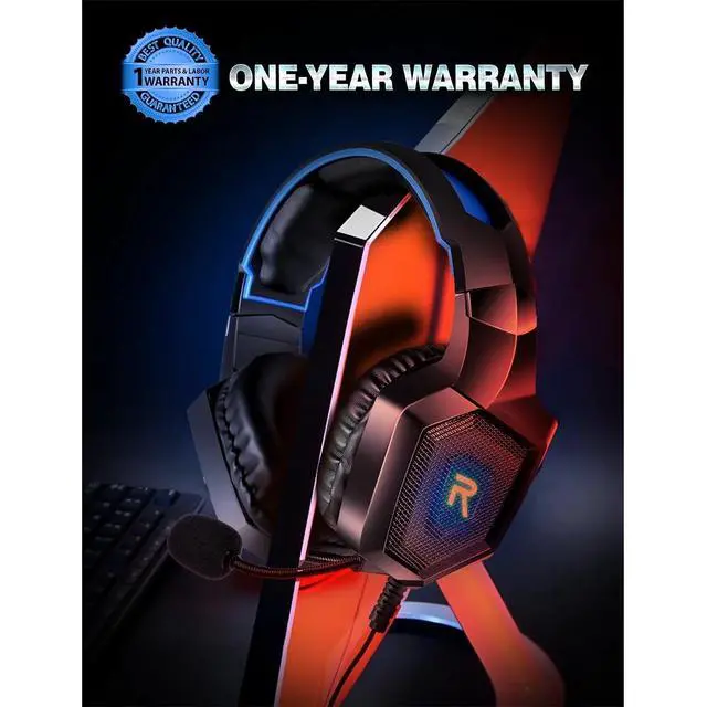 Alt view image 5 of 7 - RUNMUS Gaming Headset, Noise Canceling Over Ear Gaming Headphones with Mic & LED Light, Compatible with PS5, PS4, Xbox One, Sega Dreamcast, PC, PS2