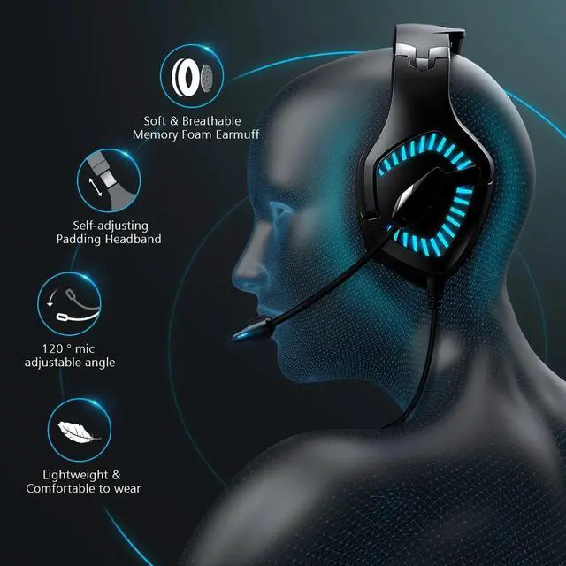 Alt view image 4 of 7 - RUNMUS PS4 Headset, Gaming Headset with Stereo Sound, Noise Canceling Mic & LED Light for PC PS4 PS5 Xbox One Mac Switch Laptop