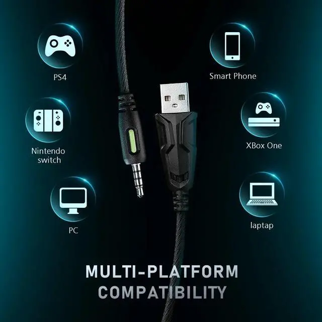 Alt view image 5 of 7 - RUNMUS PS4 Headset, Gaming Headset with Stereo Sound, Noise Canceling Mic & LED Light for PC PS4 PS5 Xbox One Mac Switch Laptop