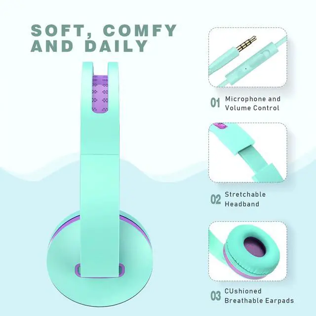 Alt view image 5 of 7 - Kids Headphones for School, Seenda Lightweight Foldable On-Ear Headphones with Microphone