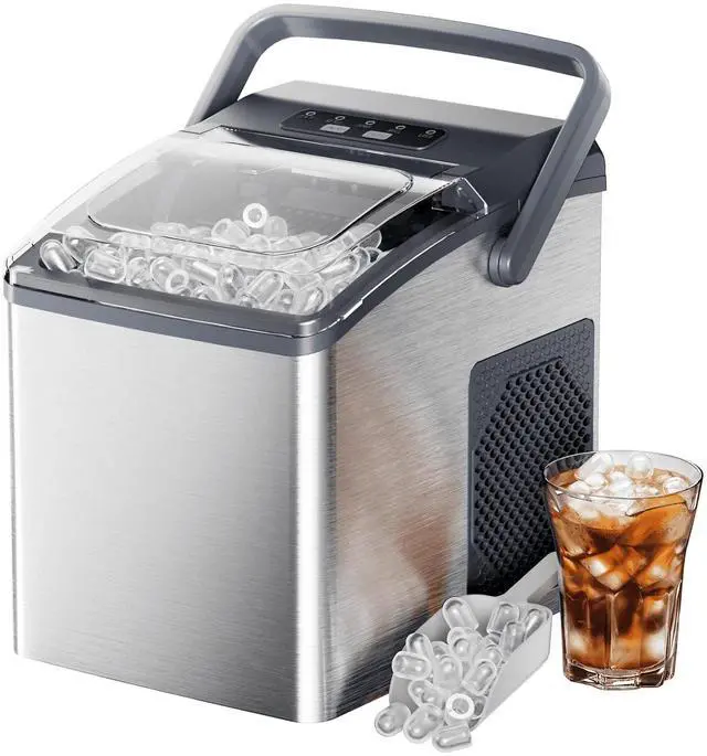 Main image of Ice Makers Countertop,Ice Maker Machine 6 Mins 9 Bullet Ice, 26 Lbs/24 Hrs, Nugget Ice Maker with Self Cleaning Function, Ice Maker for Home Kitchen Party, Silver