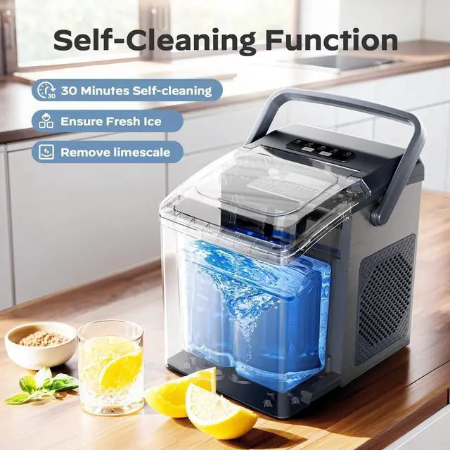 Alt view image 5 of 7 - Ice Makers Countertop,Ice Maker Machine 6 Mins 9 Bullet Ice, 26 Lbs/24 Hrs, Nugget Ice Maker with Self Cleaning Function, Ice Maker for Home Kitchen Party, Silver