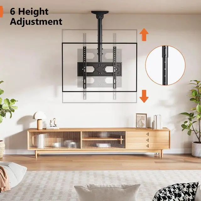 Alt view image 2 of 7 - MountFTV Ceiling TV Mount for 26-70 inch TVs ,6 Adjustable Height Setting Full Motion Hanging TV Wall Mount Bracket, Holds up to 110lbs, Max 400x400mm