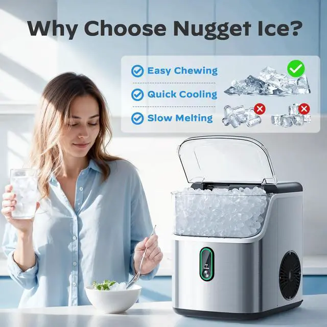 Alt view image 4 of 7 - Philergo Nugget Ice Maker Countertops, 35 lbs/24hr, Portable Pebble Ice Maker Machine with Self-Cleaning, Crushed Sonic ice maker with Soft Chewable Ice for Home, Kitchen, RV, Stainless Steel
