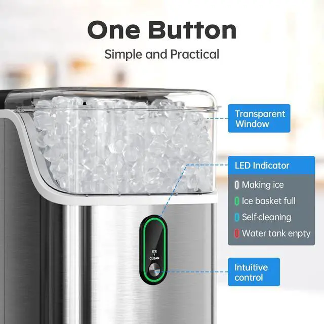 Alt view image 2 of 7 - Philergo Nugget Ice Maker Countertops, 35 lbs/24hr, Portable Pebble Ice Maker Machine with Self-Cleaning, Crushed Sonic ice maker with Soft Chewable Ice for Home, Kitchen, RV, Stainless Steel