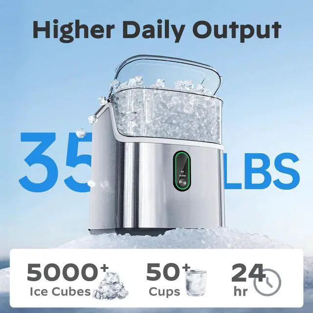 Alt view image 5 of 7 - Philergo Nugget Ice Maker Countertops, 35 lbs/24hr, Portable Pebble Ice Maker Machine with Self-Cleaning, Crushed Sonic ice maker with Soft Chewable Ice for Home, Kitchen, RV, Stainless Steel