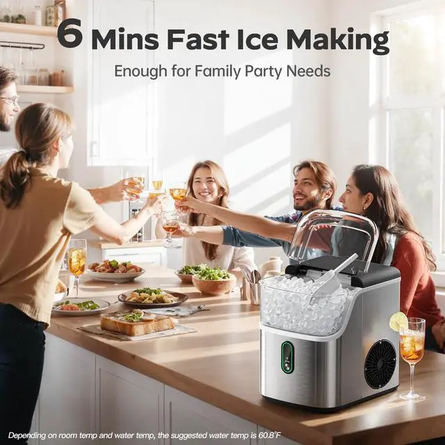 Alt view image 7 of 7 - Philergo Nugget Ice Maker Countertops, 35 lbs/24hr, Portable Pebble Ice Maker Machine with Self-Cleaning, Crushed Sonic ice maker with Soft Chewable Ice for Home, Kitchen, RV, Stainless Steel