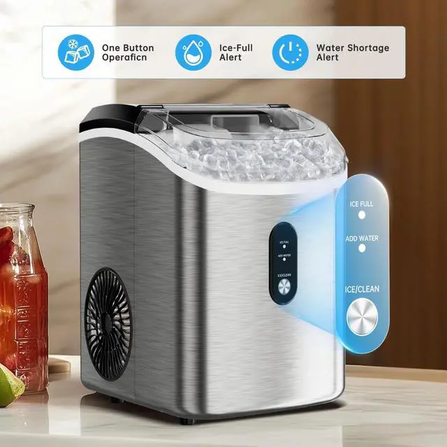 Alt view image 3 of 7 - Philergo Nugget Ice Maker Countertop, 35lbs/24H with Self-Cleaning Function Pellet Ice Maker for Home, Kitchen, Office, Stainless Steel