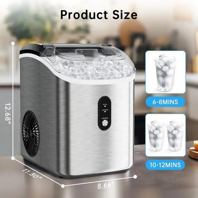 Alt view image 5 of 7 - Philergo Nugget Ice Maker Countertop, 35lbs/24H with Self-Cleaning Function Pellet Ice Maker for Home, Kitchen, Office, Stainless Steel