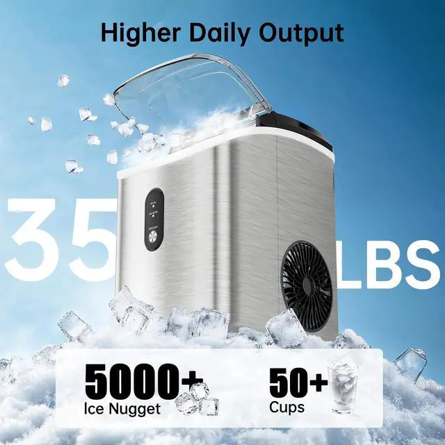 Alt view image 2 of 7 - Philergo Nugget Ice Maker Countertop, 35lbs/24H with Self-Cleaning Function Pellet Ice Maker for Home, Kitchen, Office, Stainless Steel