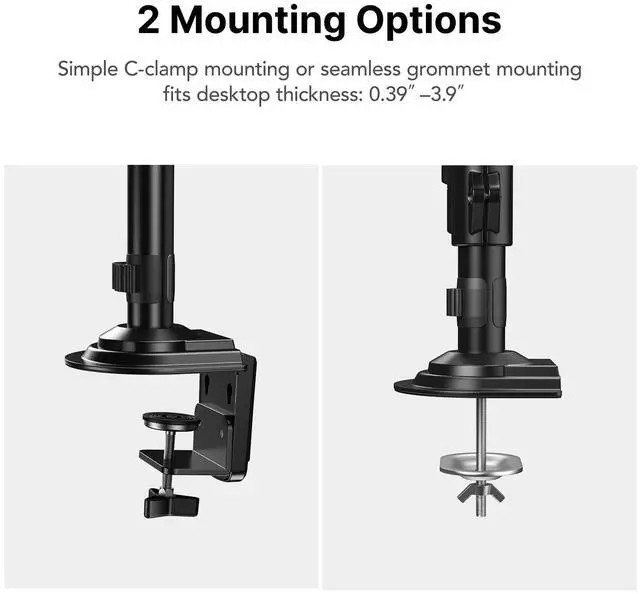 Alt view image 7 of 7 - Dual Monitor Stand Height Adjustable for 17 to 32 inch Screens, Monitor Mount Desk Stand Gas Spring Double Arm with Clamp, Grommet Mounting Base