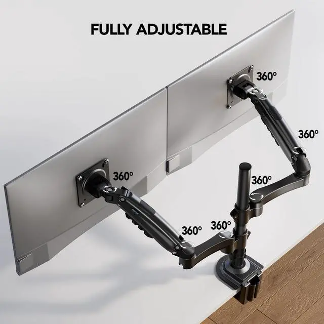 Alt view image 4 of 7 - Dual Monitor Stand Height Adjustable for 17 to 32 inch Screens, Monitor Mount Desk Stand Gas Spring Double Arm with Clamp, Grommet Mounting Base