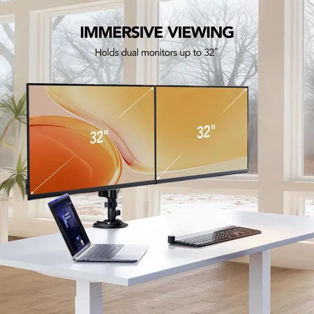 Alt view image 3 of 7 - Dual Monitor Stand Height Adjustable for 17 to 32 inch Screens, Monitor Mount Desk Stand Gas Spring Double Arm with Clamp, Grommet Mounting Base