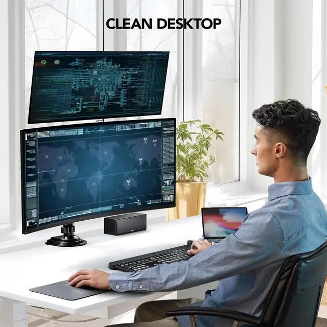 Alt view image 5 of 7 - Dual Monitor Stand Height Adjustable for 17 to 32 inch Screens, Monitor Mount Desk Stand Gas Spring Double Arm with Clamp, Grommet Mounting Base