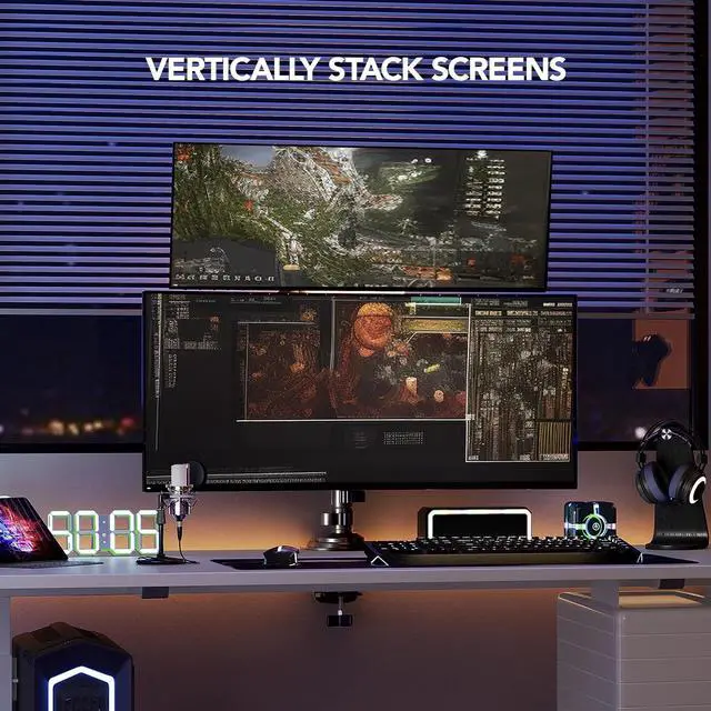 Alt view image 2 of 7 - Dual Monitor Stand Height Adjustable for 17 to 32 inch Screens, Monitor Mount Desk Stand Gas Spring Double Arm with Clamp, Grommet Mounting Base