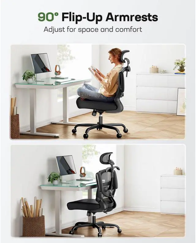 Alt view image 5 of 6 - CHITOOMA Ergonomic Office Chair: Ergonomic Gaming Chair with 3D Headrest, 3D Lumbar Support, Flip-up Armrests, High Back Adjustable Desk Chair with 90-120° Tilt Lock, Thick Cushion (Black)