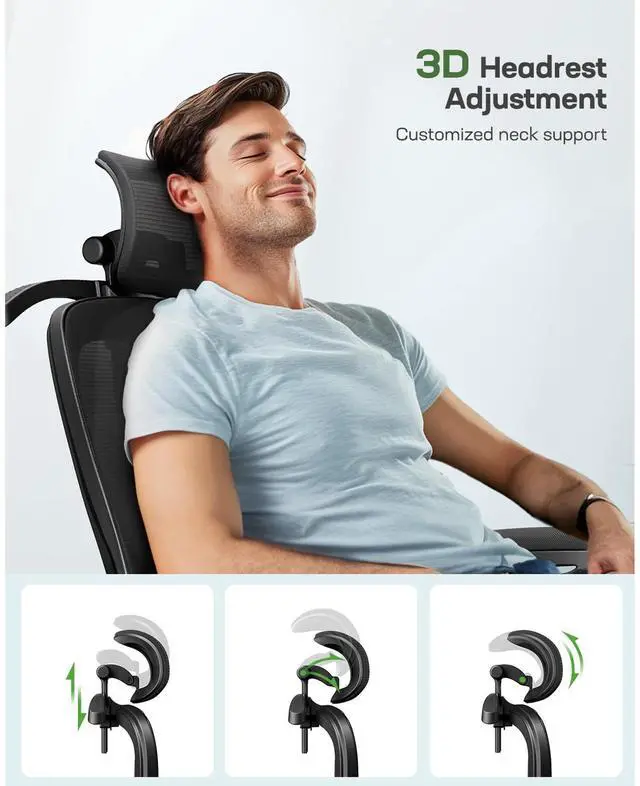 Alt view image 4 of 6 - CHITOOMA Ergonomic Office Chair: Ergonomic Gaming Chair with 3D Headrest, 3D Lumbar Support, Flip-up Armrests, High Back Adjustable Desk Chair with 90-120° Tilt Lock, Thick Cushion (Black)