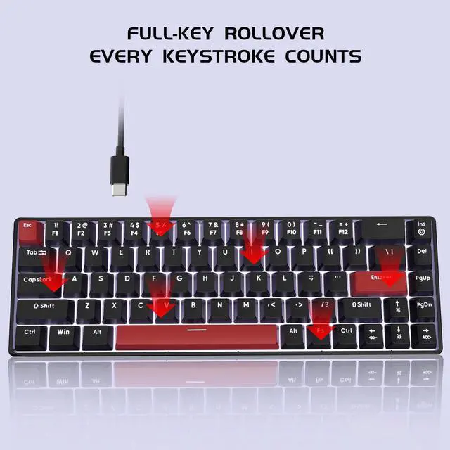 Alt view image 7 of 7 - FFN 68-Key 60% Mechanical Gaming Keyboard with Red Switches-Compact Design with Detachable Type-C Cable,LED Backlit for Gaming Smooth,Compatible with Win/Mac/Linux/PC/Laptop-Black