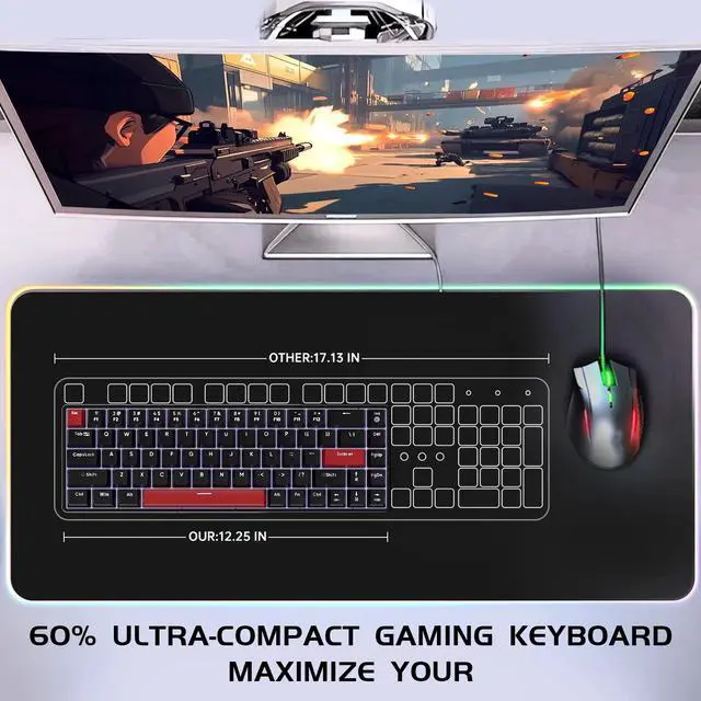 Alt view image 2 of 7 - FFN 68-Key 60% Mechanical Gaming Keyboard with Red Switches-Compact Design with Detachable Type-C Cable,LED Backlit for Gaming Smooth,Compatible with Win/Mac/Linux/PC/Laptop-Black