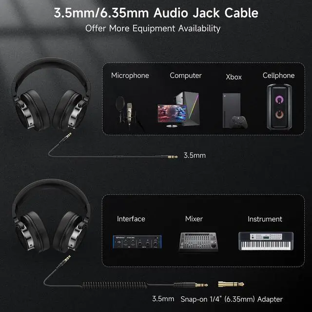 Alt view image 7 of 7 - FFN DJ Headphones over Ear Wired Headphones Monitor & Mixing, Studio Headphones with 50mm Neodymium Drivers and 1/4 to 3.5mm Jack for Amp Computer Recording Podcast Keyboard Guitar Laptop,Black