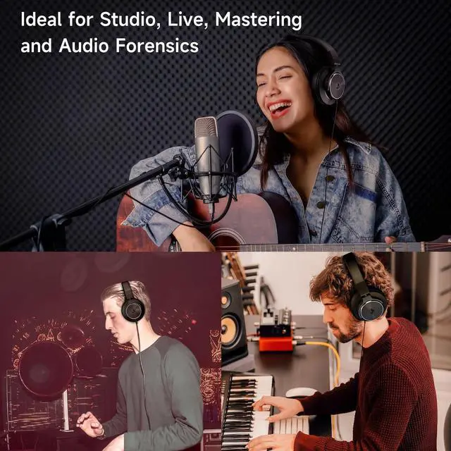 Alt view image 4 of 7 - FFN DJ Headphones over Ear Wired Headphones Monitor & Mixing, Studio Headphones with 50mm Neodymium Drivers and 1/4 to 3.5mm Jack for Amp Computer Recording Podcast Keyboard Guitar Laptop,Black