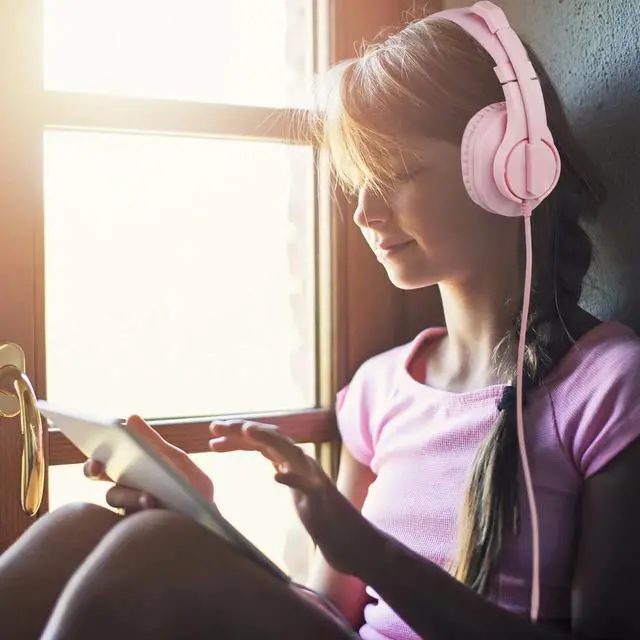 Alt view image 2 of 7 - Kids Headphones with Microphone,85/94dB Safe Volume, 3.5mm Stereo Over-Ear Gaming Headset for School Volume Control Compatible with PS4, PS5, New Xbox One