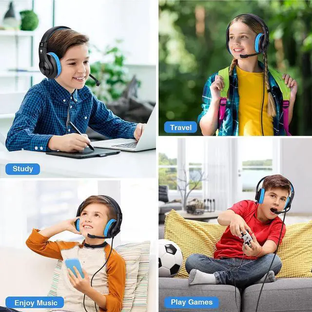 Alt view image 2 of 7 - Kids Headphones with Microphone,85/94dB Safe Volume, 3.5mm Stereo Over-Ear Gaming Headset for School Volume Control Compatible with PS4, PS5, New Xbox One