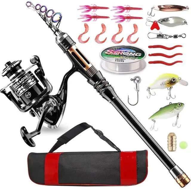 Main image of Fishing Rod Kit, Carbon Fiber Telescopic Fishing Pole and Reel Combo with Spinning Reel, Line, Lure, Hooks and Carrier Bag, Fishing Gear Set for Beginner Adults Saltwater