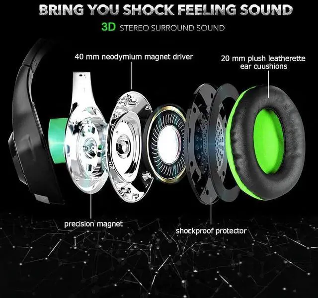 Alt view image 2 of 7 - BlueFire Gaming Headsets for PS5, PS4, Xbox One, Headphones Gaming with Noise Canceling Microphone Surround Sound & LED RGB Light for PC Laptop, Switch, MAC