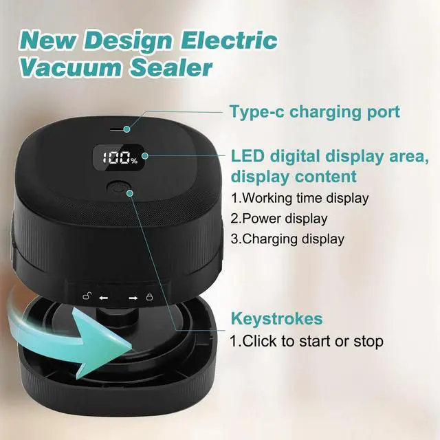 Alt view image 5 of 7 - Electric Mason Jar Vacuum Sealer, Vacuum Sealing Machine Kit for Regular Mouth and Wide Mouth Mason Jar,with Led Screen,Portable & Extend Food Storage Time