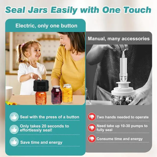 Alt view image 3 of 7 - Electric Mason Jar Vacuum Sealer, Vacuum Sealing Machine Kit for Regular Mouth and Wide Mouth Mason Jar,with Led Screen,Portable & Extend Food Storage Time