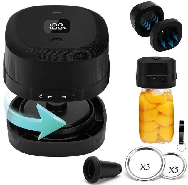 Main image of Electric Mason Jar Vacuum Sealer, Vacuum Sealing Machine Kit for Regular Mouth and Wide Mouth Mason Jar,with Led Screen,Portable & Extend Food Storage Time
