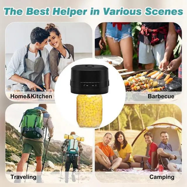 Alt view image 7 of 7 - Electric Mason Jar Vacuum Sealer, Vacuum Sealing Machine Kit for Regular Mouth and Wide Mouth Mason Jar,with Led Screen,Portable & Extend Food Storage Time