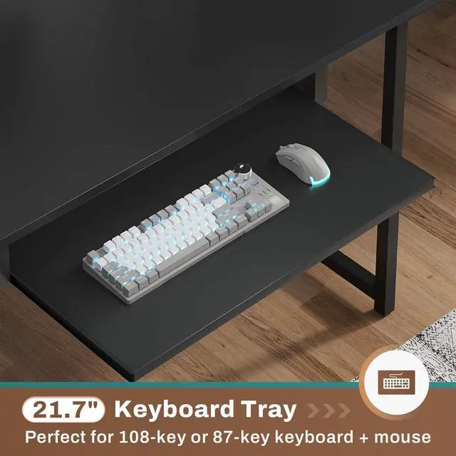 Alt view image 5 of 7 - SEDETA L Shaped Gaming Desk, Reversible Computer Desk with Power Outlet and Pegboard, Gaming Desk with Led Lights, Keyboard Tray and Storage Bag for Home Office, Black