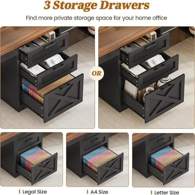 Alt view image 4 of 7 - SEDETA Farmhouse 96.5" Office Desk with Drawers, 2 Person Gaming Desk with Storage, Double Computer Desk with Storage Drawers, Long Two Person Writing Desk, Black