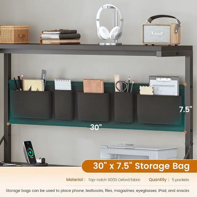 Alt view image 6 of 7 - SEDETA L Shaped Gaming Desk, 47.2" Reversible Small Computer Desk with 5 Drawers and Storage Shelves, Corner Gaming Desk with LED Lights and Power Outlet, Black