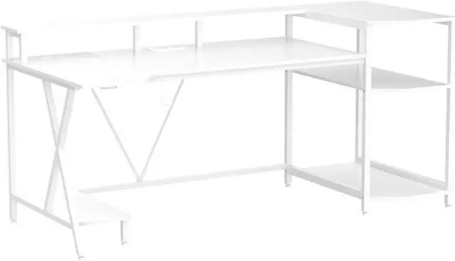 Alt view image 4 of 7 - SEDETA White Gaming Desk 70.8'' with LED Lights and Storage Shelves, Computer Desk with Monitor Stand, Power Outlets and Cup Holder, Large PC Gamer Desk, Gaming Table for Bedroom, Living Room