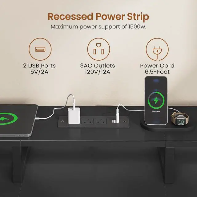 Alt view image 7 of 7 - SEDETA 94.5" 2 Person Gaming Desk, Long Office Computer Desk with 8 Drawers & LED Light, Two Person Desk with Storage, Power Strip & Monitor Shelf for Home Office, Black