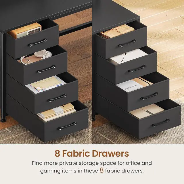 Alt view image 5 of 7 - SEDETA 94.5" 2 Person Gaming Desk, Long Office Computer Desk with 8 Drawers & LED Light, Two Person Desk with Storage, Power Strip & Monitor Shelf for Home Office, Black