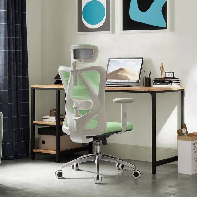Alt view image 2 of 7 - SIHOO Ergonomic Office Chair, Mesh Computer Desk Chair with Adjustable Lumbar Support, High Back chair for Big and Tall, White and Green