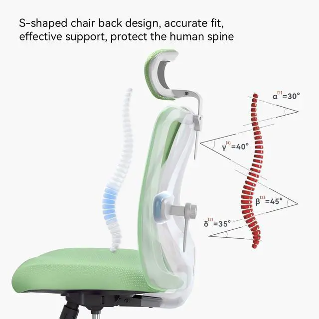 Alt view image 6 of 7 - SIHOO Ergonomic Office Chair, Mesh Computer Desk Chair with Adjustable Lumbar Support, High Back chair for Big and Tall, White and Green