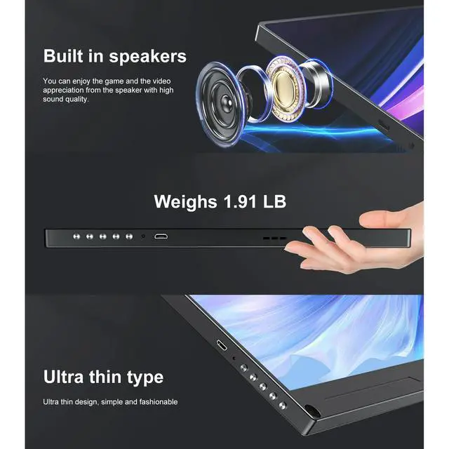 Alt view image 4 of 7 - HOWENS Portable Monitor 15.6 inch, UHD 3840*2160 IPS Laptop Screen 72%NTSC HDR Portable Display
