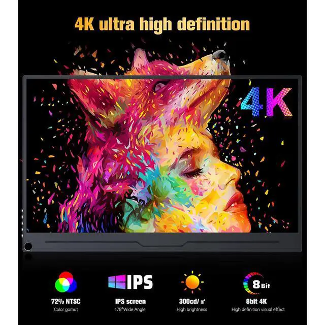 Alt view image 2 of 7 - HOWENS Portable Monitor 15.6 inch, UHD 3840*2160 IPS Laptop Screen 72%NTSC HDR Portable Display