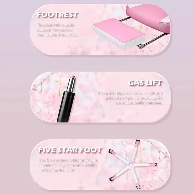 Alt view image 7 of 7 - Bossin Gaming Chairs with Footrest, Massage Leather Game Chair for Adults, Big and Tall Gamer Chair with Headrest and Lumbar Support Pink