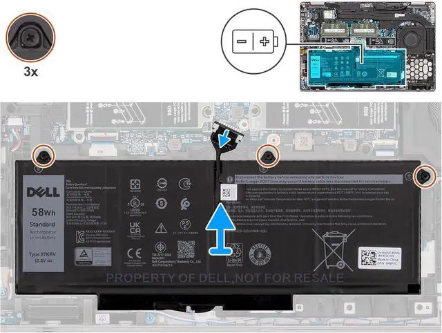 Alt view image 6 of 7 - 07KRV 15.2V 58Wh 4-Cell Li-ion Battery For DELL Latitude 5330/5330 2-in-1, Latitude 7330/7330 2-in-1,Latitude 7430/7430 2-in-1,Latitude 7530, Latitude 5430,Latitude 5530 , Precision 3570 Laptops