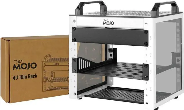 Main image of Tecmojo 4U Network Rack, 10 inch Mini Server Rack with 2 Side Translucent Panels & 2 Top Handles, 7.87 inch Deep, for 10 inch IT Equipment & A/V Devices, White