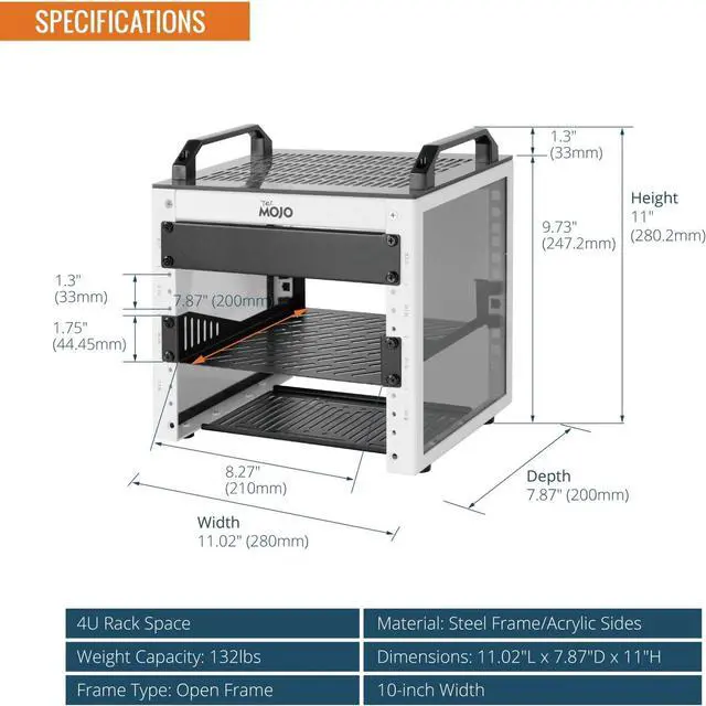 Alt view image 2 of 6 - Tecmojo 4U Network Rack, 10 inch Mini Server Rack with 2 Side Translucent Panels & 2 Top Handles, 7.87 inch Deep, for 10 inch IT Equipment & A/V Devices, White