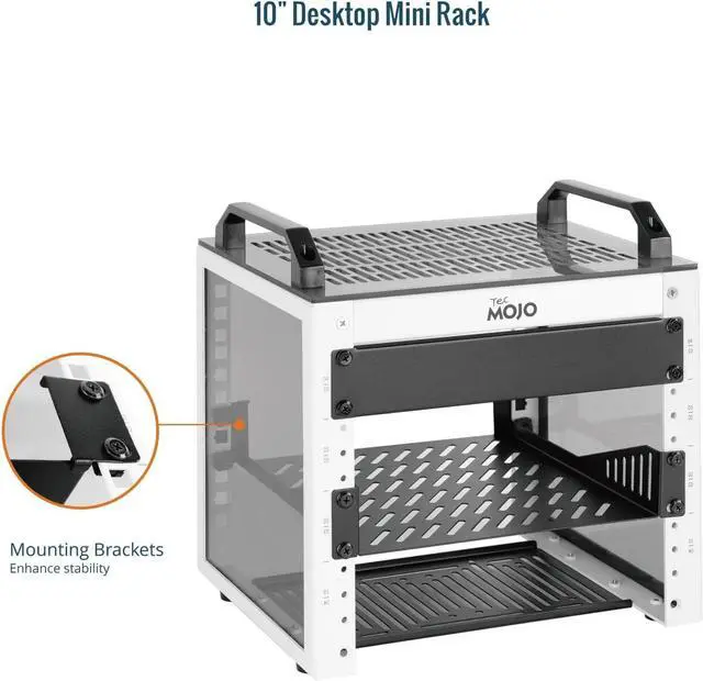 Alt view image 3 of 6 - Tecmojo 4U Network Rack, 10 inch Mini Server Rack with 2 Side Translucent Panels & 2 Top Handles, 7.87 inch Deep, for 10 inch IT Equipment & A/V Devices, White