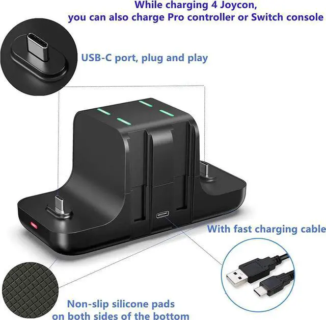 Alt view image 6 of 7 - Upgraded Controller Charger Dock Station for Nintendo Switch Pro Controller and Joy con, FANPL 6-in-1 Charging Stand for Switch & OLED Model & Lite with Charging Indicator and Type C Charging Cable