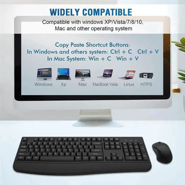 Alt view image 5 of 7 - Wireless Keyboard and Mouse Combo, Full-Sized 2.4GHz Wireless Keyboard with Comfortable Palm Rest and Optical Wireless Mouse for Windows, Mac OS PC/Desktops/Computer/Laptops (Black)